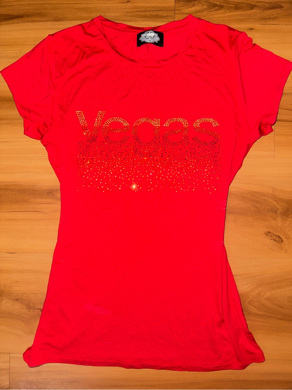 Vegas Embellished Red Women's Tee - Casual Graphic Top